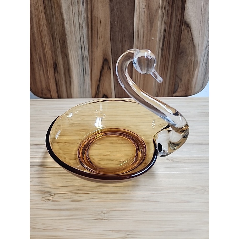 Vintage Clear & Smokey Amber Glass Swan Candy Trinket‎ Dish Duncan & Miller?
